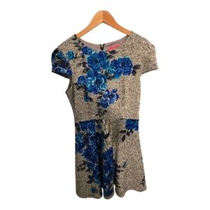 Betsey Johnson Blue Rose Patterned Midi Dress Sz 12